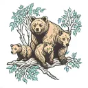 mother bear with cubs + tree tattoo design idea