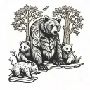 mother bear with cubs + tree tattoo design idea