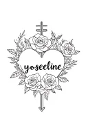 the name "yoseline" surrounded in roses, hearts, and a beautiful cross for a forearm tattoo tattoo design idea