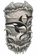 killer whale swimming under iceberg tattoo design idea