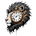 lion steampunk clock embedded tattoo design idea