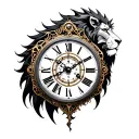 lion steampunk clock embedded tattoo design idea