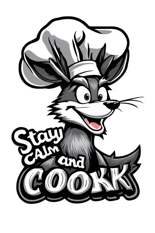 "Stay calm and cook" wile e coyote in chef hat tattoo design idea