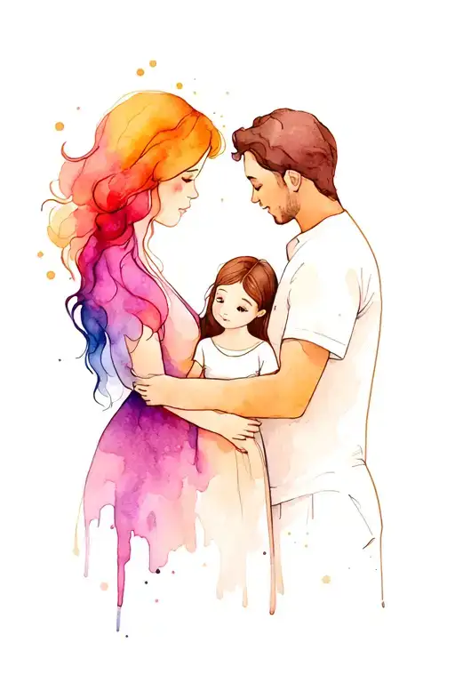 mother and father & girl tattoo design idea