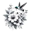 nature and flowers with bees and hummingbirds tattoo design idea