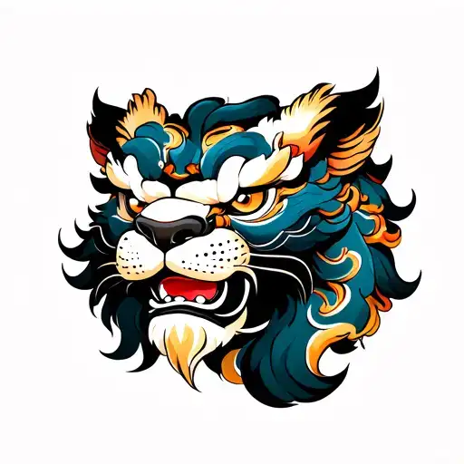 Chinese guardian lion head tattoo design idea