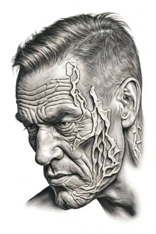adult male tearing skin and muscle off of face tattoo design idea