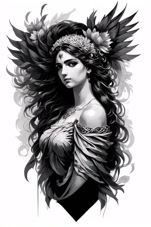 Nyx Greek goddess and four tattoo design idea