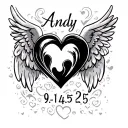 "Andy 9-14-25" heart and baby angel wings tattoo design idea