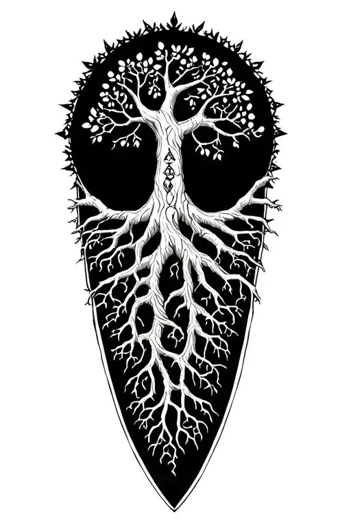 Anglo Saxon tree of life with roots tattoo design idea