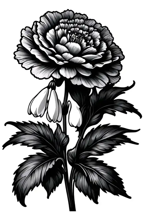 "My girl" carnation and snowdrop flower tattoo design idea