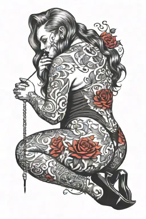 bbw tattooed kneeling high heels red tattoo design idea