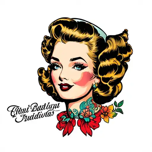 The face and upper body of a Pin Up style wizard from the 1950s, seen from three quarters tattoo design idea