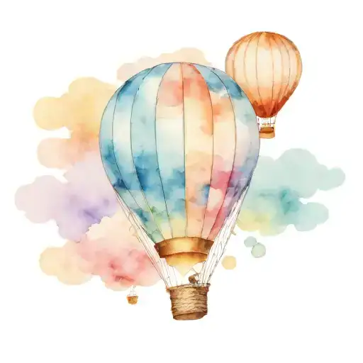 hot air balloon in blue sky disappearing into clouds tattoo design idea