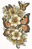 libra flowers butterfly tattoo design idea