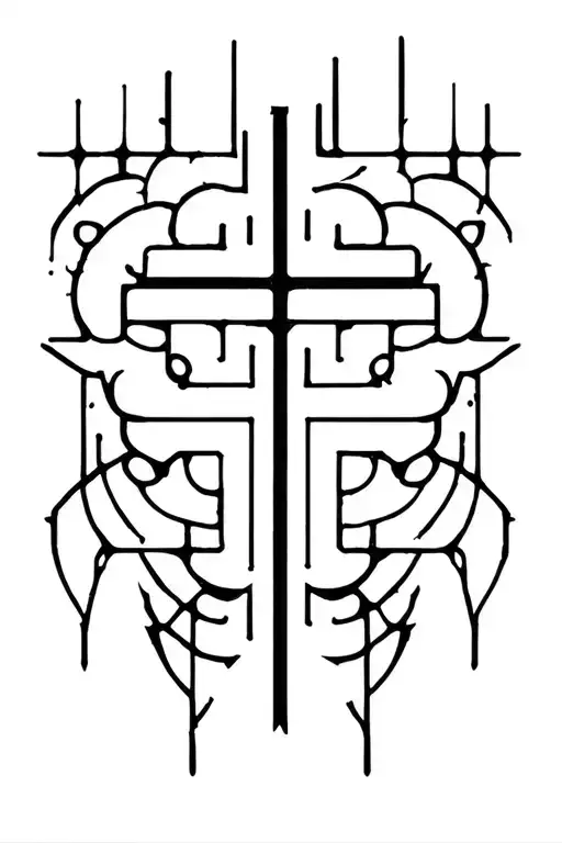 a cyber sigilism cross tattoo design idea
