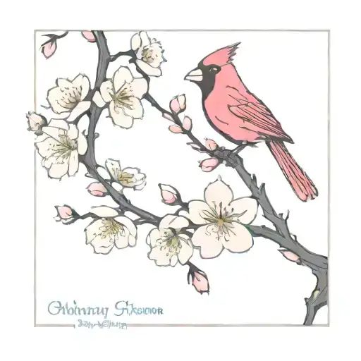 cherry blossoms with a cardinal bird tattoo design idea