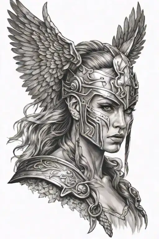 valkyrie warrior woman tattoo design idea