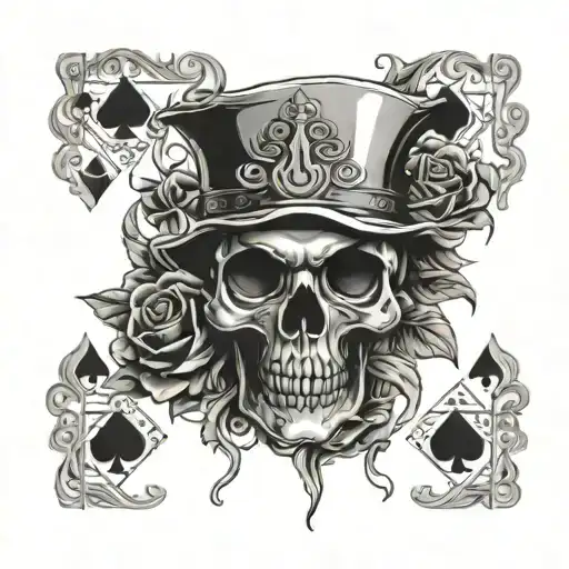 skull with roses in the eyes and a king and ace playing card tattoo design idea