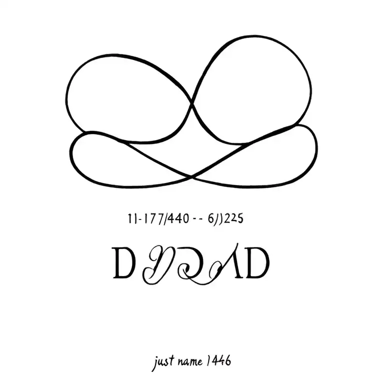 * infinity symbol memorial tattoo, intertwine the word “DAD” in upper loop “11/17/1940 ♡ 6/3/2025" just below name tattoo design idea