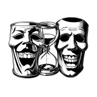 comedy tragedy mask hourglass in the middle tattoo design idea