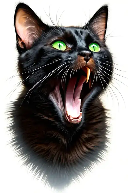 yawning black cat with green eyes tattoo design idea