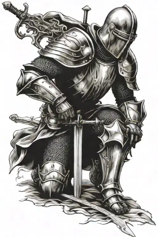 kneeling knight holding a sword tattoo design idea