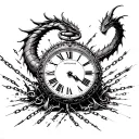a clock being attacked by a dragon claw in chains breaking and bursting tattoo design idea