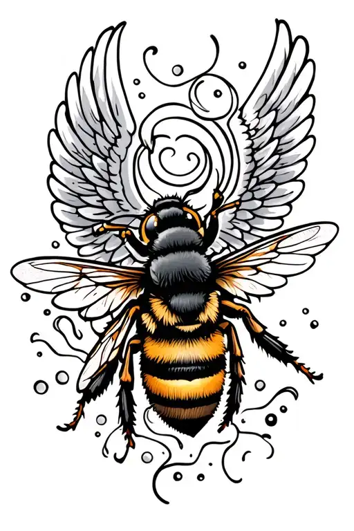 honey bee flying with angel wings tattoo design idea