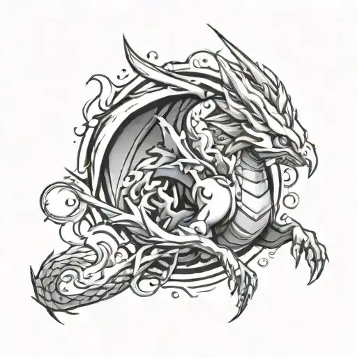 A Pokemon themed tattoo featuring a phoenix battling a dragon tattoo design idea