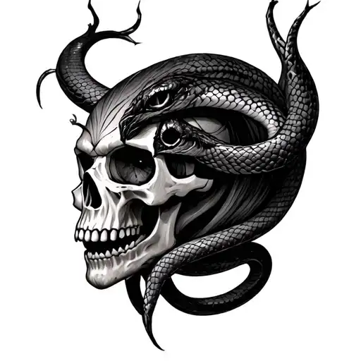 eye wood skull and demon horror of a snake spider tattoo design idea