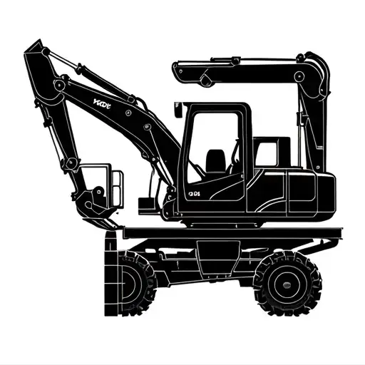 Incorporate a detailed illustration of a Volvo 950FL construction machine into a geometric blackwork design tattoo design idea