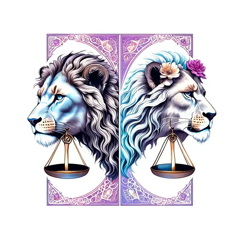 Leo and Libra zodiac sign tattoo design idea