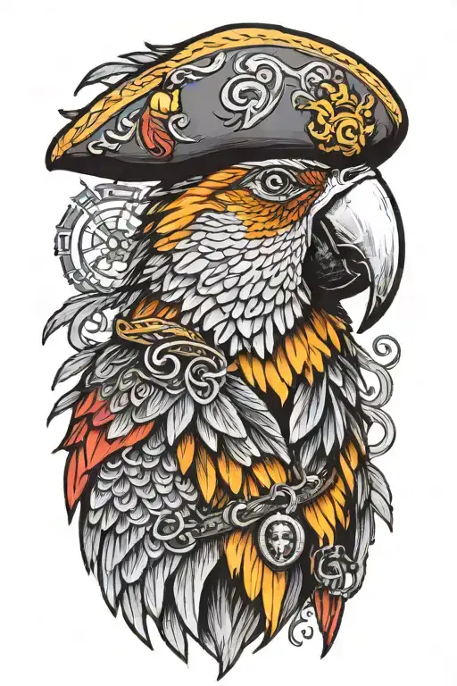 parrot with pirate hat  tattoo design idea