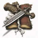 sword with bible scripture verses flowing tattoo design idea