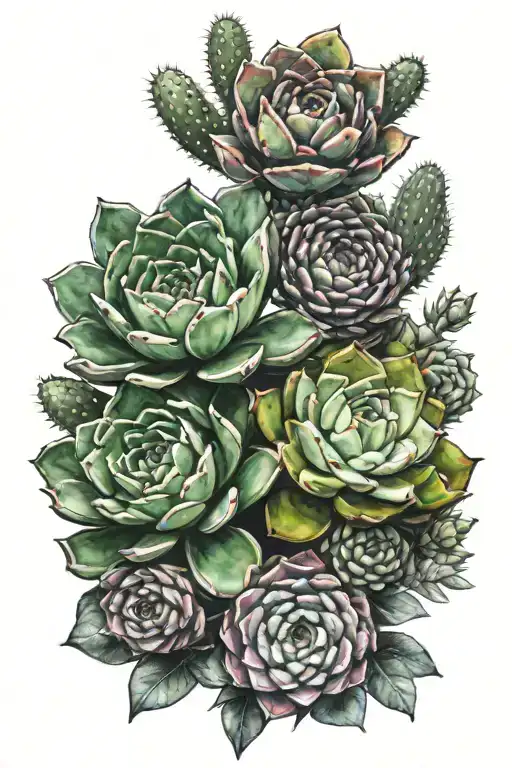 succulents and cacti growing tattoo design idea