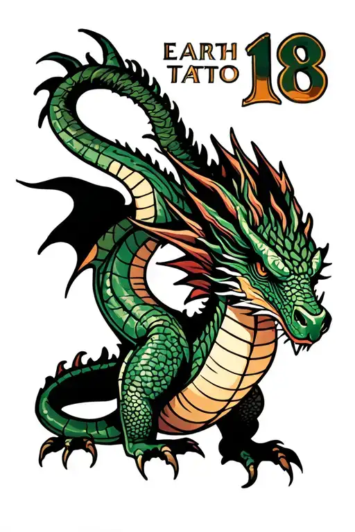 earth dragon with number 18 tattoo design idea