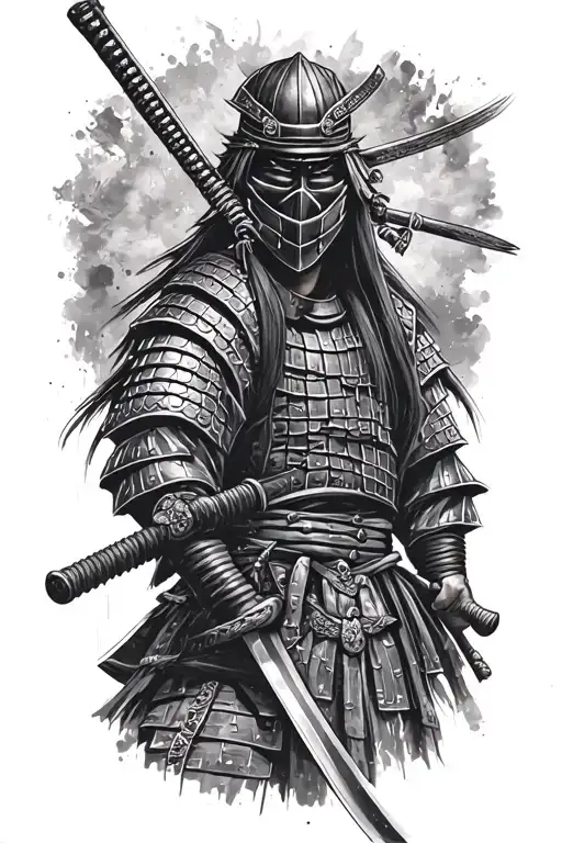 samurai with katana in mask black and white tattoo sketch simple tattoo design idea