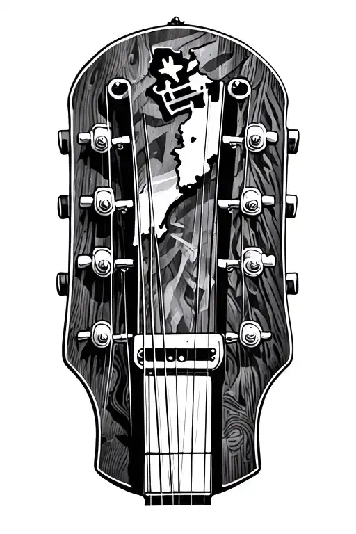Guitar, body is the outline of Germany, headstock is outline of California, pickguard is the outline of Australia.  tattoo design idea