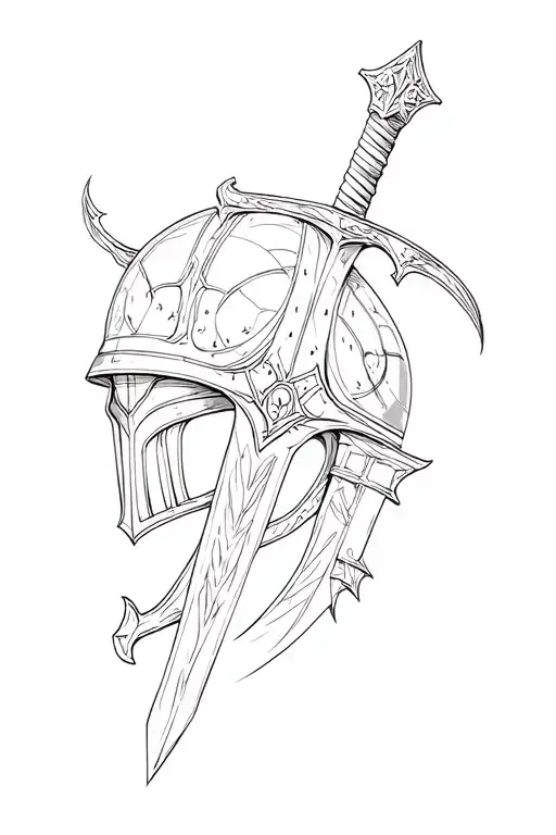 crusader sword nect to the medevil time helmet tattoo design idea