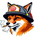 a fox smoking a cigarette with a Houston firefighter helmet  tattoo design idea