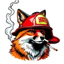 a fox smoking a cigarette with a Houston firefighter helmet  tattoo design idea