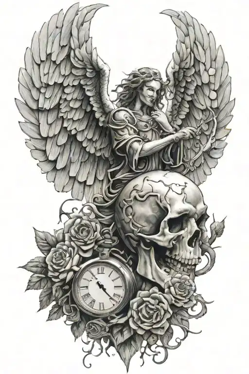 time death angel tattoo design idea