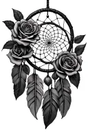dream catcher with roses black and grey tattoo design idea