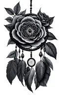 dream catcher with roses black and grey tattoo design idea