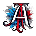 Two letters A, placed in reverse, 1 blue and 1 red tattoo design idea