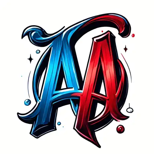 Two letters A, placed in reverse, 1 blue and 1 red tattoo design idea