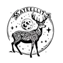Deer standing on the moon, stars,  inscription "Satellite". tattoo design idea