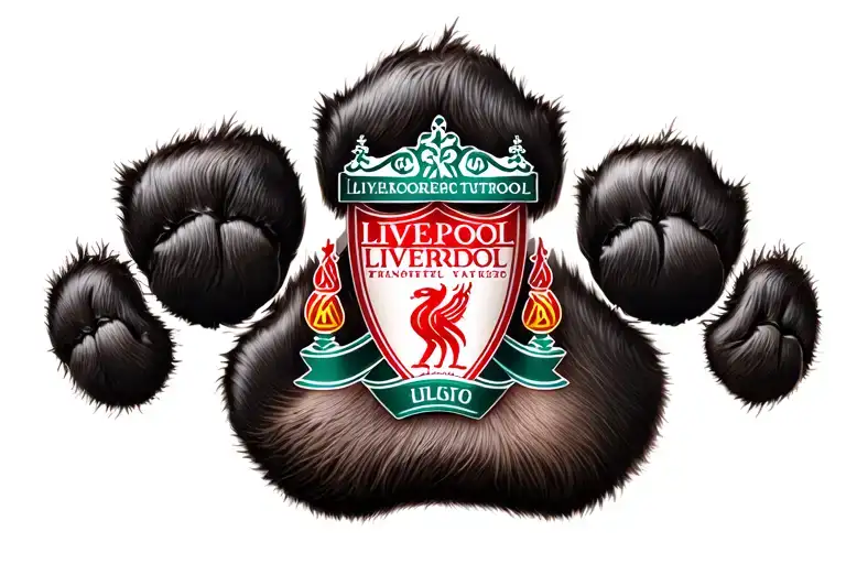 dogs paw and liverpool fc badge surrounded tattoo design idea