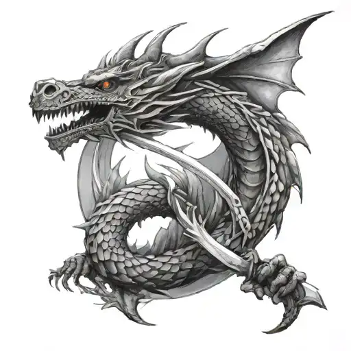 dragon wrapped around a sword tattoo design idea